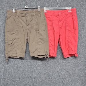 St John's Bay Shorts Lot Of 2 Womens Size 8 Olive & Salmon